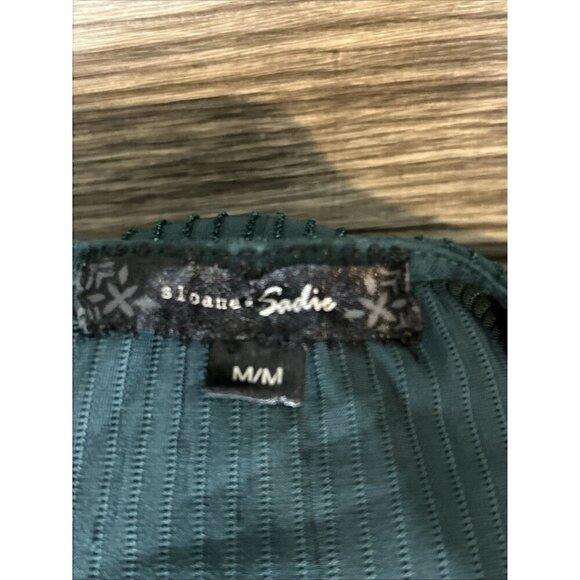 Sloane & Sadie Dressy Top Blouse Deep Emerald Green Metallic Ribbing Size M - Picture 7 of 7